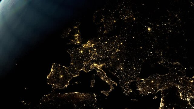 Zooming in on Europe from space animation.