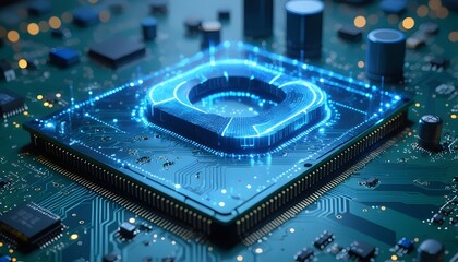 Fototapeta premium Tech Evolution: Glowing Loop on Circuit Board Represents System Completion