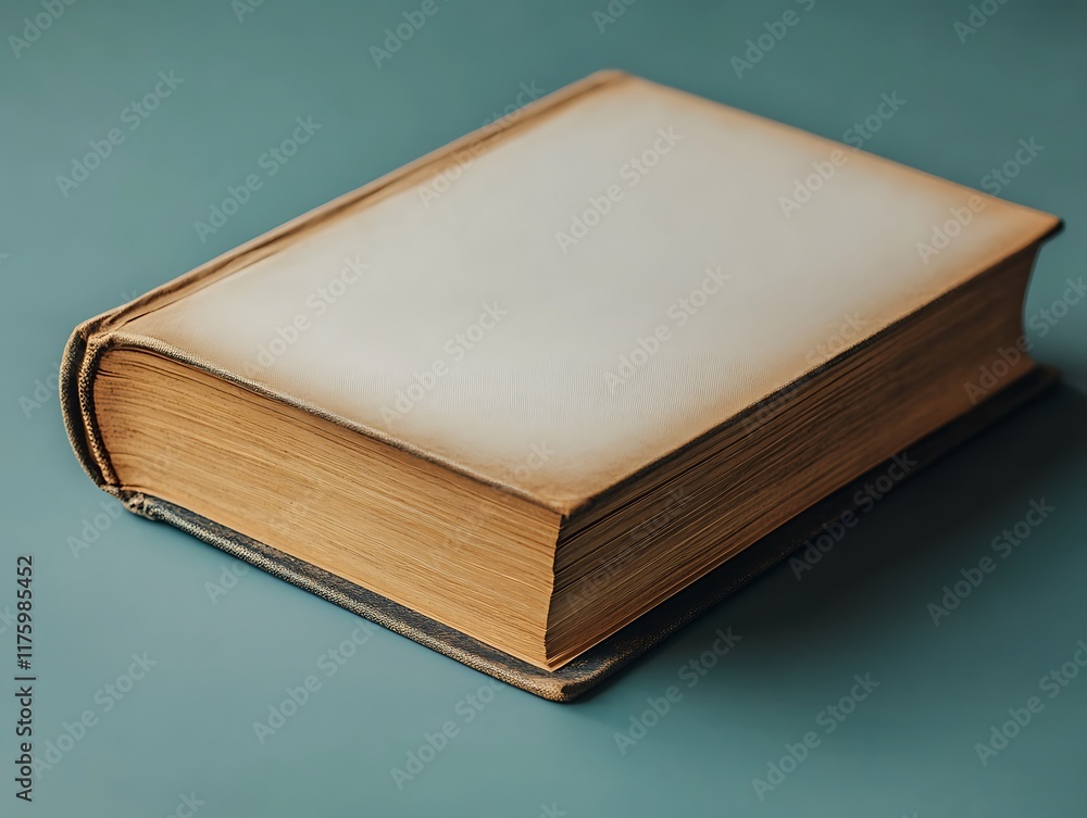 Poster flat lay of blank hardcover book with a white cover and no text shot on a minimalist background with