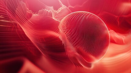 Abstract digital visualization of data with a red globe and waveform patterns.