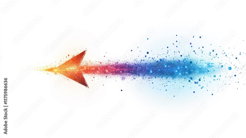 Aufkleber abstract glowing arrow with colorful particle trail on white background