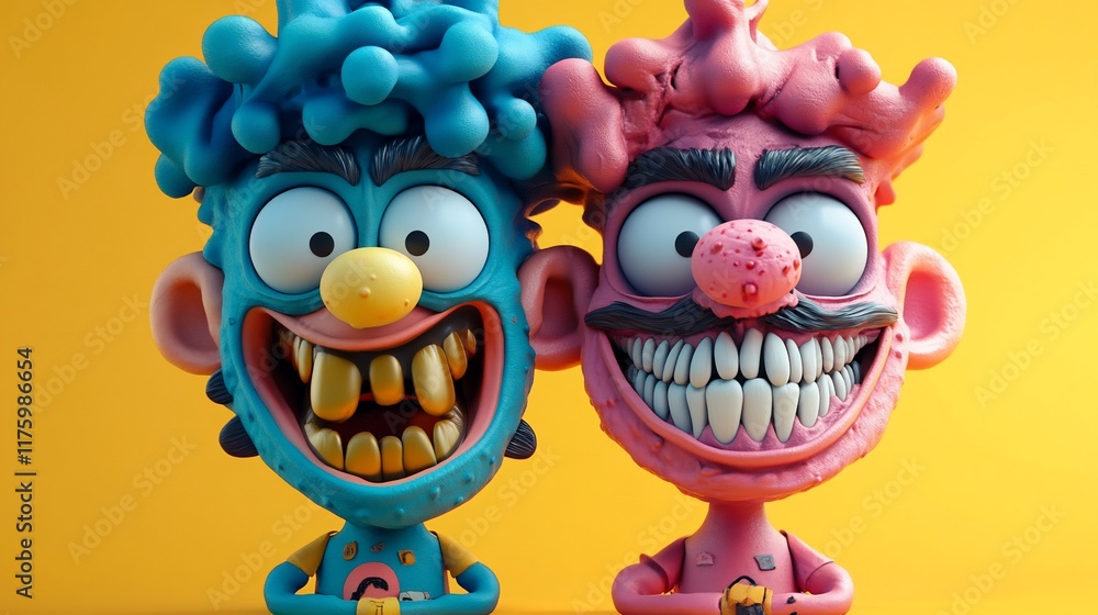 Poster two colorful, cartoonish characters with exaggerated features and playful expressions.