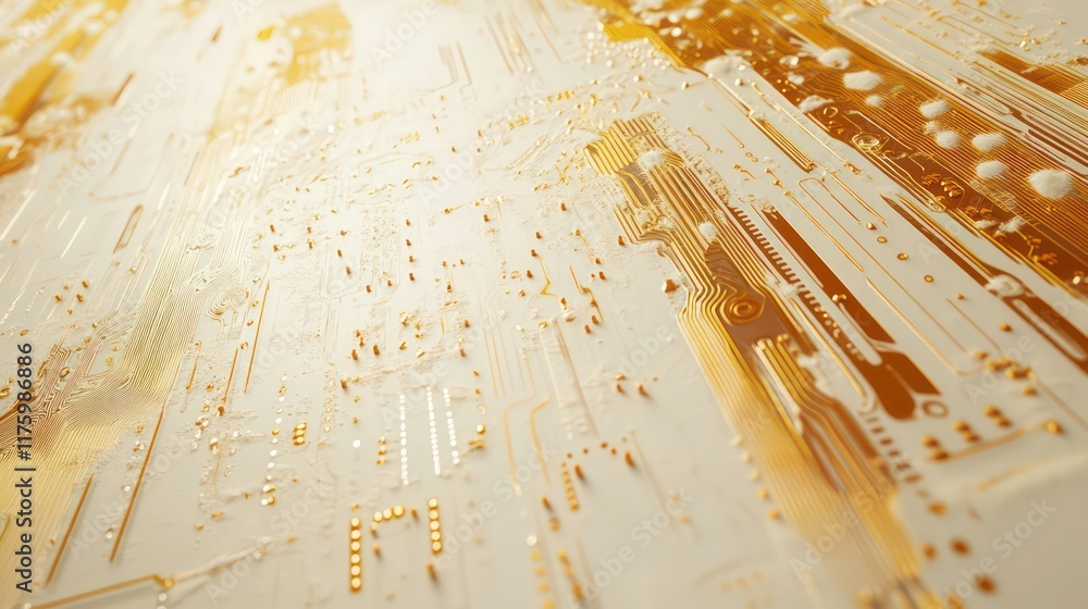 Poster abstract golden circuit board design on a light background, ideal for tech-related projects and mode