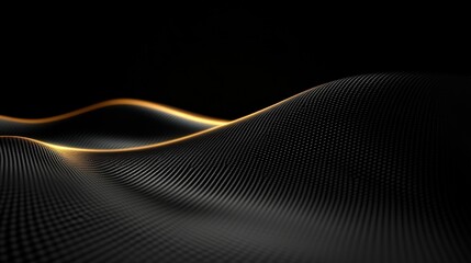 Fototapeta premium Abstract dark textured waves with golden glow.
