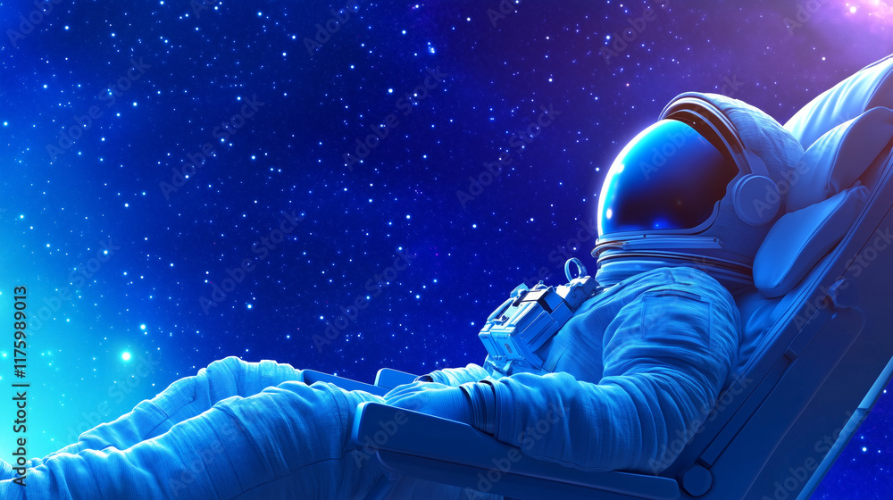 Poster astronaut relaxing in a vast colorful space setting