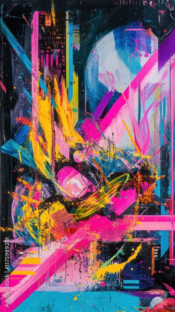 Poster abstract vibrant colorful artwork with dynamic patterns and shapes creating a modern art representat