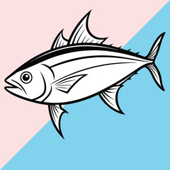 Tuna fish outline vector art and line art illustration design. Tuna fish logo icon outline illustration. 