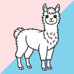 Alpaca line arts with white background. Vintage engraving isolated lama set illustration ink vector sketch. Alpaca background America animal silhouette art.