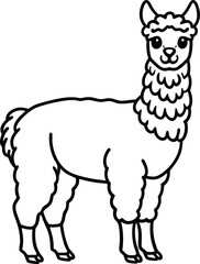 Alpaca line arts with white background. Vintage engraving isolated lama set illustration ink vector sketch. Alpaca background America animal silhouette art.