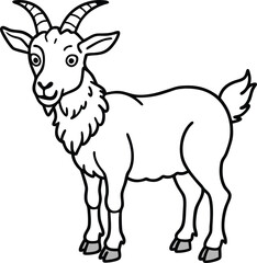 Alpine goat line arts with white background. Mountain goat, outline vector illustration. Ibex or urial wild horned animal for zoo design