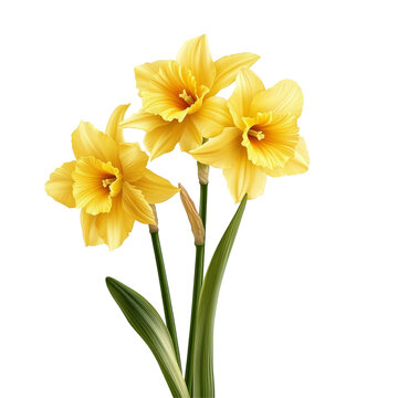 Bright and vibrant daffodils in full bloom on a clean transparent background showcasing natural beauty, vibrant dafodil in style, isolated on a transparent background for design layouts