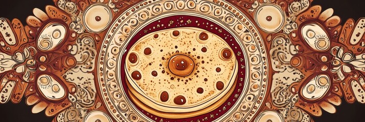 Hand drawn doodle featuring intricate patterns and detailed designs with a central motif of a decorated circular object. Generative AI