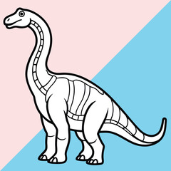 Amargasaurus  line arts with white background. Amargasaurus dinosaur cute cartoon character. Jurassic era reptile, prehistoric animal or extinct Amargasaurus dinosaur comical vector mascot. 