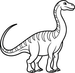 Amargasaurus  line arts with white background. Amargasaurus dinosaur cute cartoon character. Jurassic era reptile, prehistoric animal or extinct Amargasaurus dinosaur comical vector mascot. 