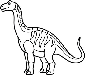 Amargasaurus  line arts with white background. Amargasaurus dinosaur cute cartoon character. Jurassic era reptile, prehistoric animal or extinct Amargasaurus dinosaur comical vector mascot. 