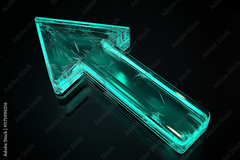 Poster glowing cyan arrow pointing up representing growth and success