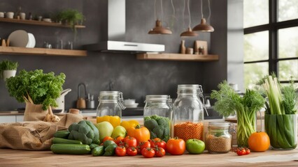 Colorful assortment of fresh produce on wooden table. Juicy tomatoes, lemons, and herbs invite culinary creativity. Ideal for food blogs, recipe books, and healthy eating campaigns.