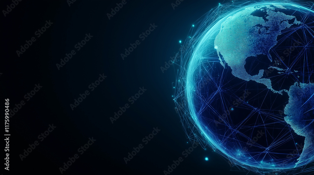Poster planet earth rotating showing connections and data exchange in america