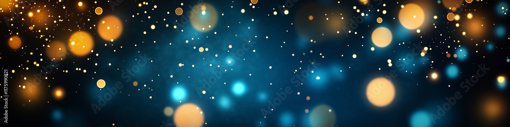 Poster golden and blue bokeh lights creating a festive atmosphere