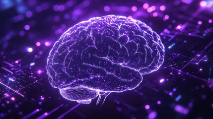 Fototapeta premium AI and informative banner featuring the human brain, perfect for topics related to IQ, creativity, and mental health.