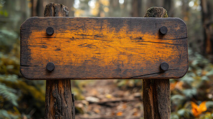 Blank wooden direction sign in the forest or a park. wooden blank signpost concept
