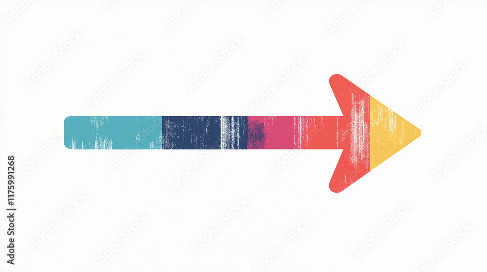 Poster Colorful arrow pointing right with grunge texture effect is showing direction