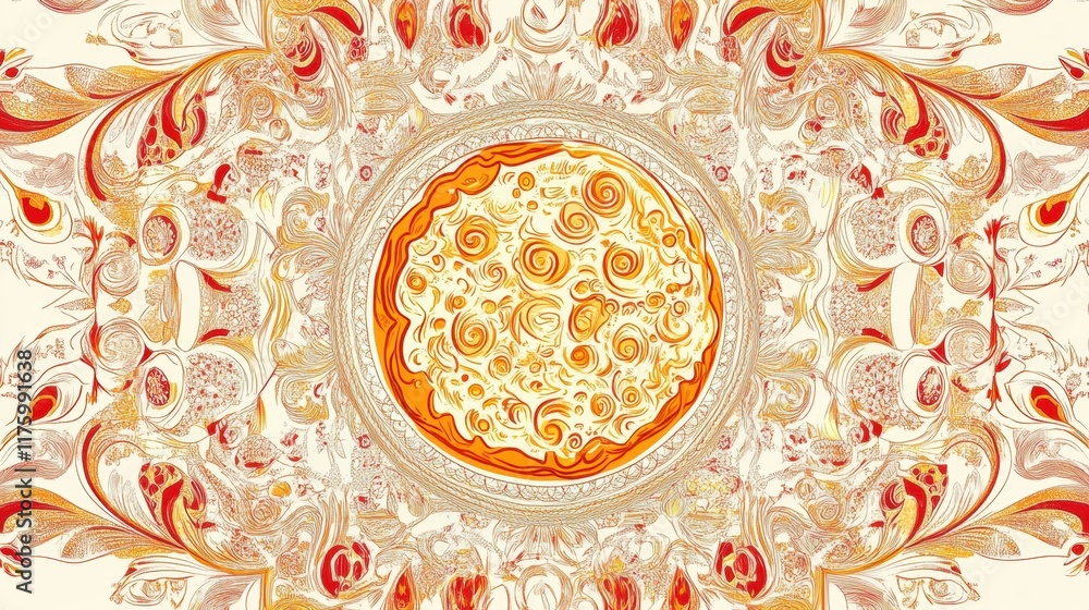 Poster intricate hand drawn doodle featuring a vibrant circular design surrounded by swirling patterns and 