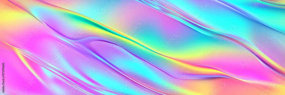 Poster Iridescent holographic pastel rainbow colorful abstract background with wavy texture
