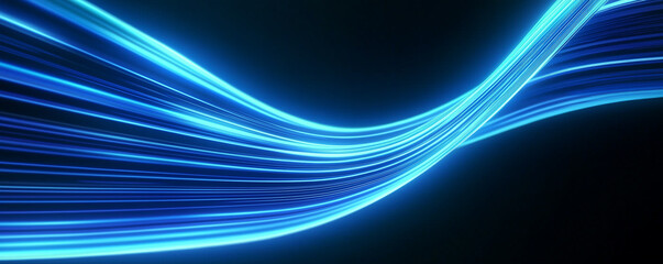 Abstract blue light trails flowing and glowing in digital cyberspace