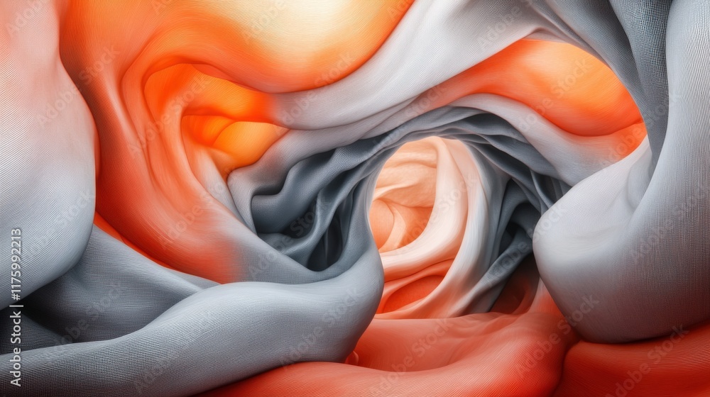 Poster abstract organic shapes with twisting orange and gray textures create dynamic vortex