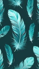 Feather patterns created with fine soft lines and gentle shading in calming teal tones in teal illustration background