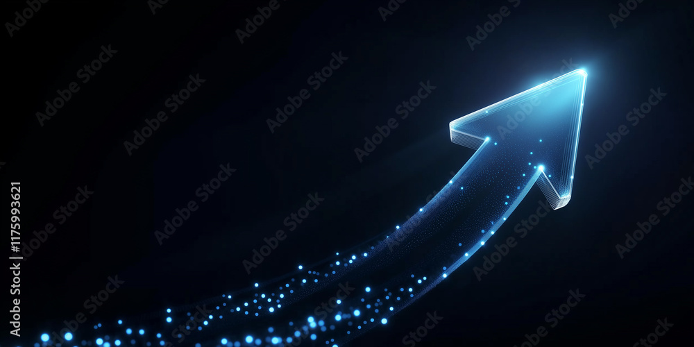 Aufkleber glowing arrow pointing up symbolizing growth and success on dark background