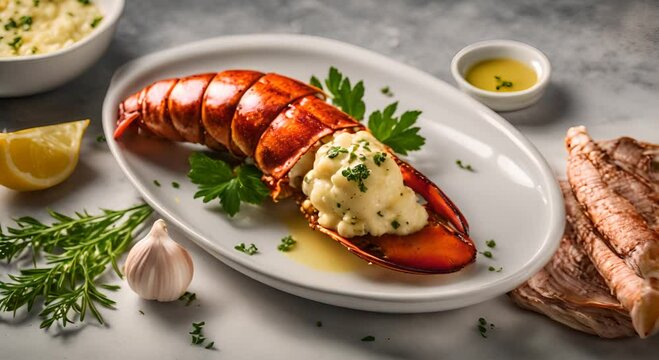 Grilled lobster tail with garlic herb butter Video 4K