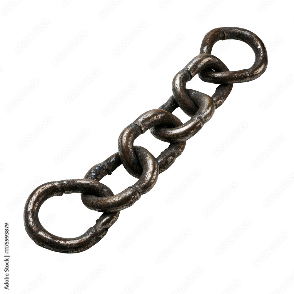 Poster a close up of an iron chain resting on a transparent background showcasing its links and texture, ir