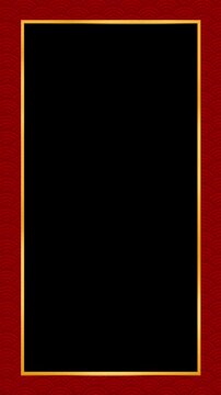 Golden asian chinese new year celebration frame background, abstract red Japanese cloud wave art pattern design backdrop animation, traditional lunar festival empty black rectangle border loop wallpap