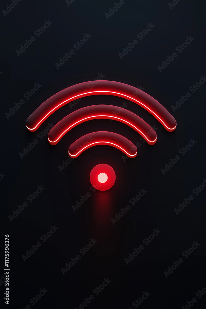 Aufkleber Red wi-fi symbol glowing on dark background representing wireless network connection