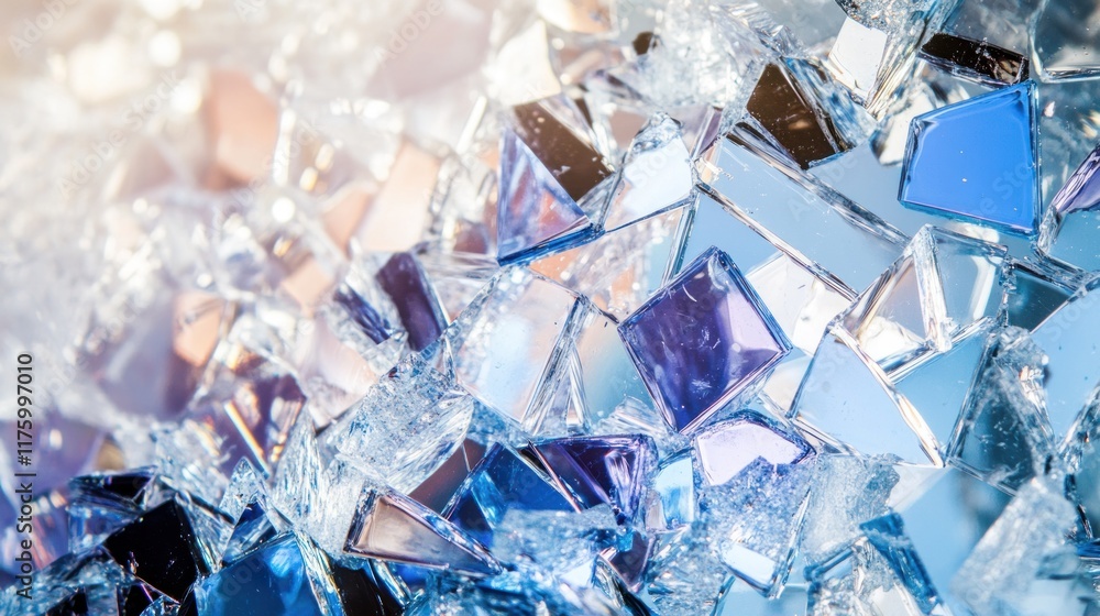 Poster reflective glass fragments creating a mosaic of colorful light and texture in an artistic display of