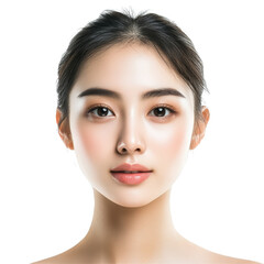 Obraz premium Beautiful young Asian woman with flawless skin posed against a clean transparent background highlighting natural beauty, isolated on transparent background Beautiful young Asian woman