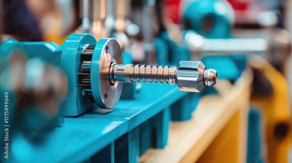 Poster close-up view of precision engineering components with turquoise finish showcasing high-quality mach