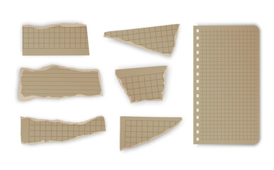 Set of torn paper fragments isolated on background, Vector illustration