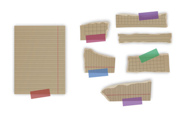 Set of torn paper fragments isolated on background, Vector illustration
