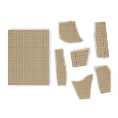 Set of torn paper fragments isolated on background, Vector illustration