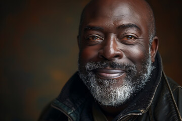 portrait drawing, an african american man in his fifties, with dark skin, excess weight, a bald head, a goatee, an oval face, almond eyes, and a warm smile