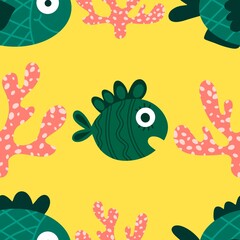 Ocean seamless fish pattern for wrapping paper and fabrics and linens