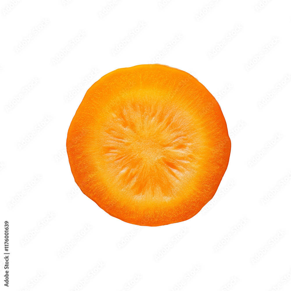 Poster bright orange carrot slice resting on a clean transparent background, showcasing its fresh texture a