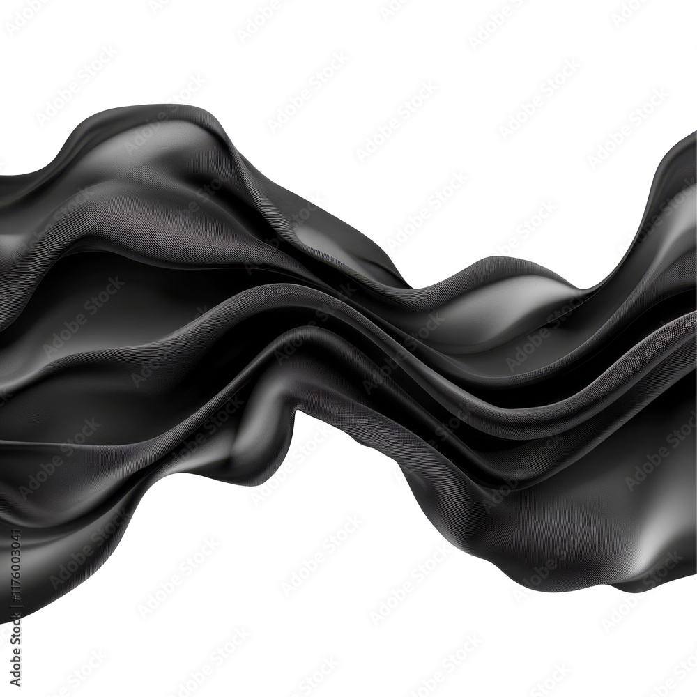 Poster elegant black fabric waves gracefully undulate against a pristine transparent background creating a 