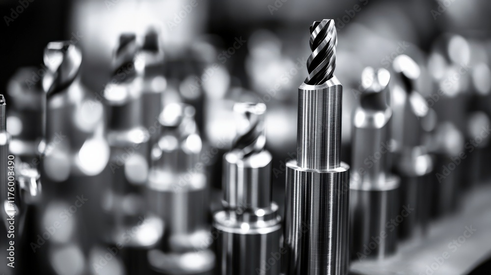 Aufkleber close-up view of precision metal cutting tools in workshop environment highlighting features of indu