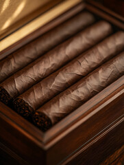 Naklejka premium Close-up of cigars in a wooden box