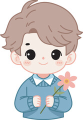 Cute kid hold white flower cartoon illustration design art which can be used for your stuff