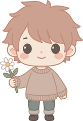 Cute kid hold white flower cartoon illustration design art which can be used for your stuff